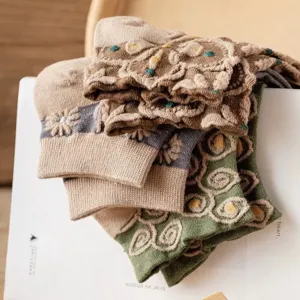 Vintage floral women short socks spring summer embossed court style cute fashion socks