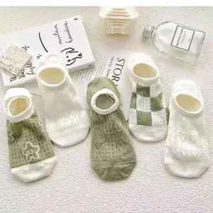 Primavera estate calze donna stile giapponese scollo basso floreale verde calze invisibili