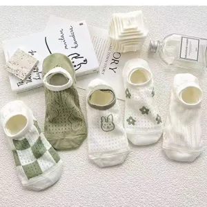 Calzini bassi stile giapponese da donna estate sottili traspiranti calze corte verdi set