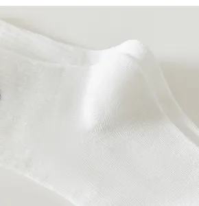 Close-up detail of white cotton socks showing fine knit texture and breathable fabric design.