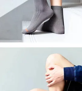 Men grey ribbed mid-calf socks breathable comfortable casual cotton socks daily wear apparel