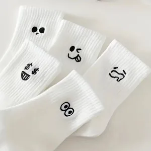 Women Cute Funny Expression Mid-Calf Casual Polyester Blend Breathable Sweat-Absorbent Crew Socks Daily Wear