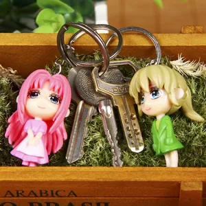 Cute anime girl keychain pendant set, PVC cartoon character keyring accessories for keys.