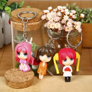 Cute anime girl keychains, 3-pack cartoon character key rings for bags, keys, and gifts.