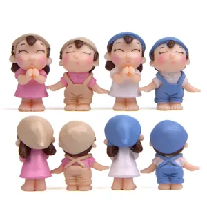 Leuke koppel hars beeldjes miniatuur hoed jongen meisje poppen voor DIY micro landschap tuin