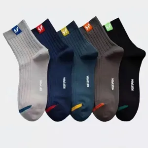 Men cotton crew socks breathable athletic casual mid-tube socks 5 pairs set for daily