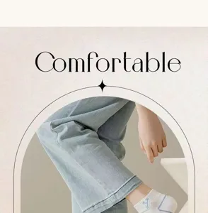 Summer thin short socks for women, breathable mesh white cotton socks with blue patterns.
