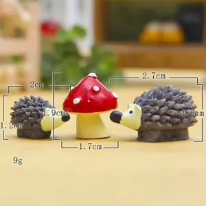 3-teiliges Miniatur Igel Pilz Kunstharz Figuren Set für DIY Mikro Landschaft Garten Deko