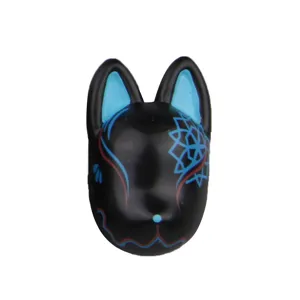 Resin Japanese kitsune mask fridge magnet craft, black 3D anime fox amulet decor accessory.