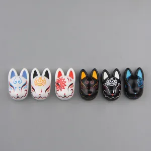 Japanese style resin kitsune fox mask fridge magnet set, cute decorative items for home.