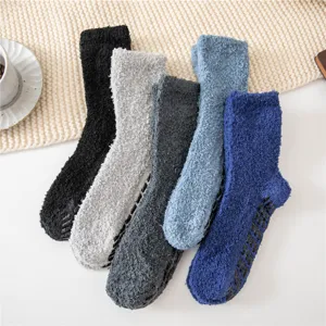 Plush fuzzy coral fleece non-slip slipper socks for women cozy winter home wear 5 pairs set
