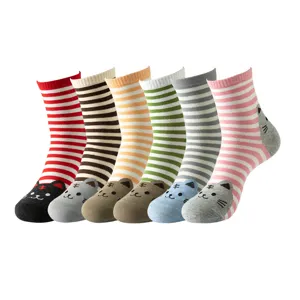 Damen Baumwollmischung Cartoon Katze Gestreifte Wadenhohe Socken Neuheit Tiermuster Atmungsaktiv Weich Lässig Herbst Strumpfwaren