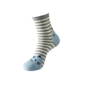 Süße gestreifte Katzen Crew-Socken für Damen, weiche Baumwolle mittelhohe Strümpfe Tier Design.