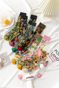 Sheer mesh floral embroidered mid-calf socks for women, cute summer thin transparent socks.