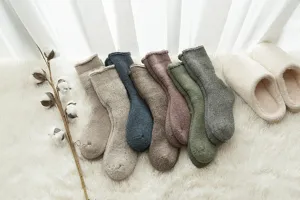 Thick thermal winter wool socks for women, cozy fleece lined long snow boot socks detail view.