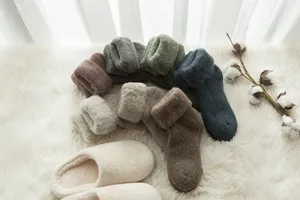 Thick warm winter thermal fleece terry socks detail, cozy fuzzy plush texture display.