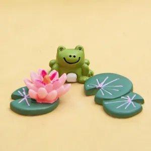 Miniatur Frosch Lotos Harbe Figur Mikrolandschaft DIY Gartenarbeit Desktop Dekoration