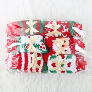 Thickened Christmas coral fleece socks for women cute bow holiday gift floor socks set
