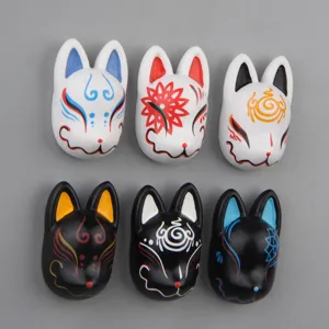 Set of 6 resin Japanese fox mask fridge magnets cute DIY phone case charms accessories