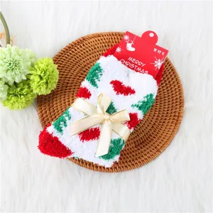 Christmas fuzzy socks for women thick coral fleece winter floor socks with bowknot and tag