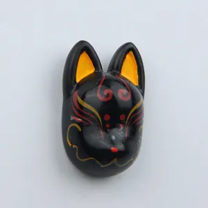 Resin 3D Japanese kitsune fox mask fridge magnet, cute magnetic sticker for home decor.