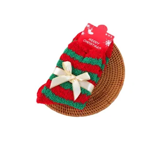 Christmas fuzzy socks for women thick coral fleece winter floor socks with cute bow and tag