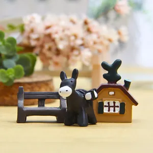 Miniatur Harz Esel Figur Bank Haus Set Mikro Landschaft Sukkulente Pflanzen Dekoration