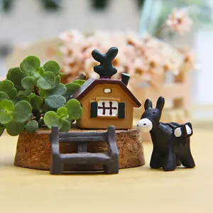 Miniatur Harz Haus Esel Figur Set für Sukkulenten Garten Mikro Landschaft DIY Dekor.