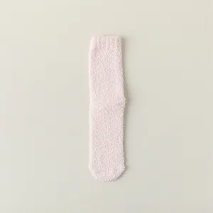 Chaussettes montantes duveteuses en polaire corail pour femme, chaussettes roses doux cozy