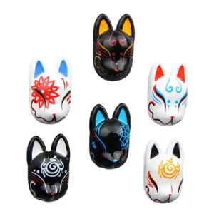 Cute Japanese kitsune fox mask fridge magnets set, resin miniature DIY phone case charms decor.