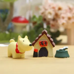 Miniatur Harz Hund und Hundehütte Figur Set für DIY Mikro Landschaft Sukkulente Garten Deko