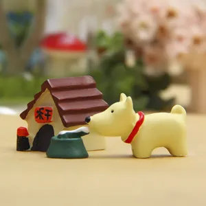 Miniatur Harz Hund Figur und Hundehütte Set für DIY Mikro Landschaft Garten Dekor.