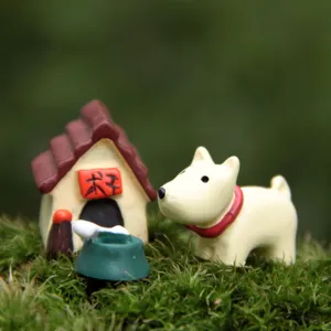 Miniatur weiße Hundeset Harz Figur für Sukkulenten Mikro Landschafts Deko Garten