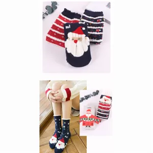 Christmas cartoon 3-pair cotton women's socks gift box set mid-tube festive winter warm socks