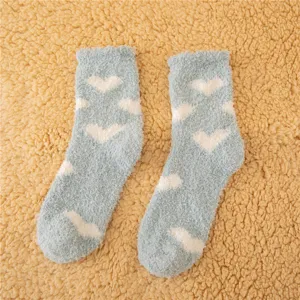 Calzini caldi e soffici in pile corallo per donna inverno spessore carino motivo cuore casa