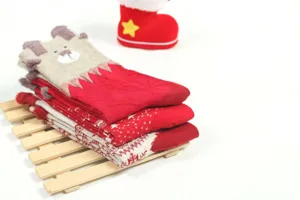 Cute Christmas women mid-tube socks with 3D bear ears and festive snowflake red design