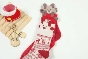 Christmas mid-tube women socks with cute 3d bear and reindeer cartoon snowflake patterns.