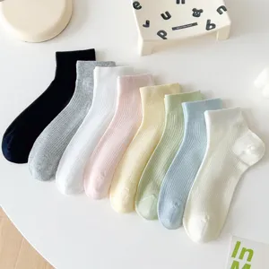 Women's Long-staple Cotton Ankle Socks Breathable Mesh Casual Solid Color Spring Summer Low Cut Boat Socks Daily Wear