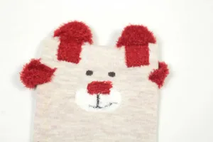 Cute 3D bear ear knit socks detail view, soft cotton blend winter cozy warm hosiery for women.