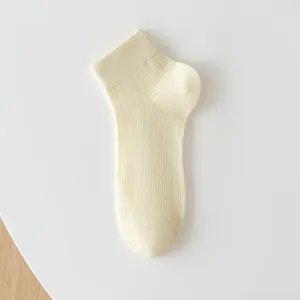 Close-up detail of breathable mesh knit ankle socks in cream color, lightweight flat lay style.