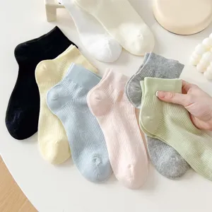 Detail view of multi-color ribbed short socks, soft cotton fabric, comfortable wear.