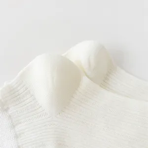 White mesh boat socks detail shot, breathable thin summer socks with seamless design.