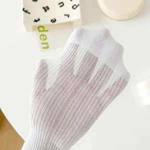 Close-up detail of women's thin mesh boat sock, breathable summer short sock texture.