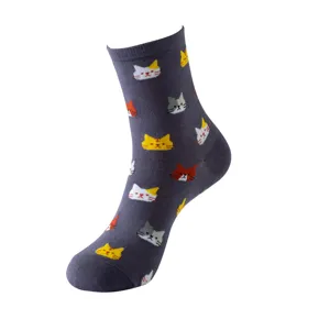 Süße Cartoon Katzen Muster Damen Baumwoll Socken, Japanischer Stil lässige Freizeit Strumpfwaren