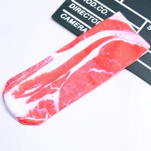3D impression bacon femmes chaussettes courtes nouveauté drôle motif nourriture coton mode