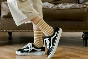 Comfortable women cotton striped mid-tube socks for spring summer casual daily wear active