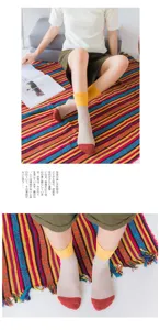 Damen Wollsocken dicke warme farbblockierte Crew Socken Winter gemuetliche Strickbekleidung