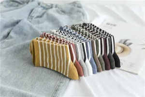 Women candy color striped mid-tube socks spring summer cotton casual breathable socks