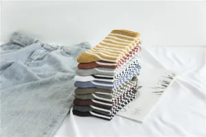 Detailed close-up shot of colorful striped and checkered mid-tube cotton socks pair.