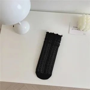Calzini tubo pizzo nero dolce stile lolita carino volant donna estate abbigliamento quotidiano
